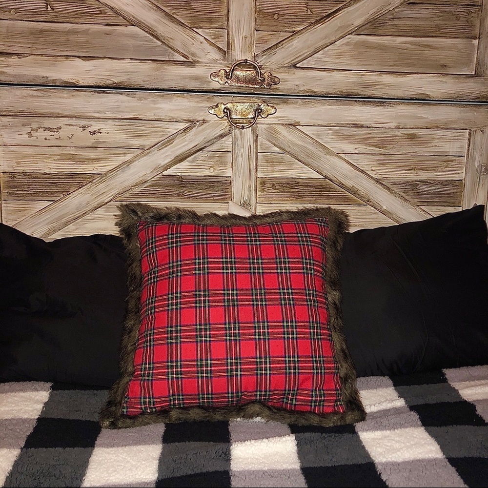 Plaid & Faux Fur Accent Pillow